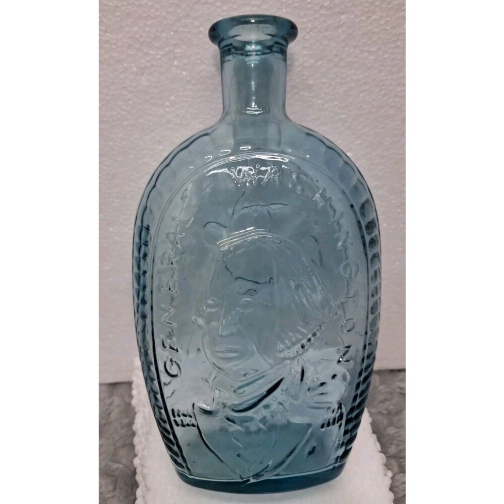 VTG Lestoil George Washington Eagle Glass Flask Bottle Decanter Tinted Blue